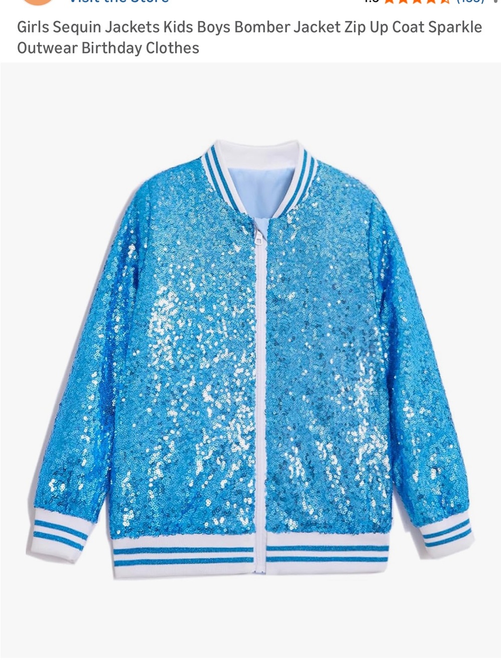 Girls Blue Sequin Bomber Jacket